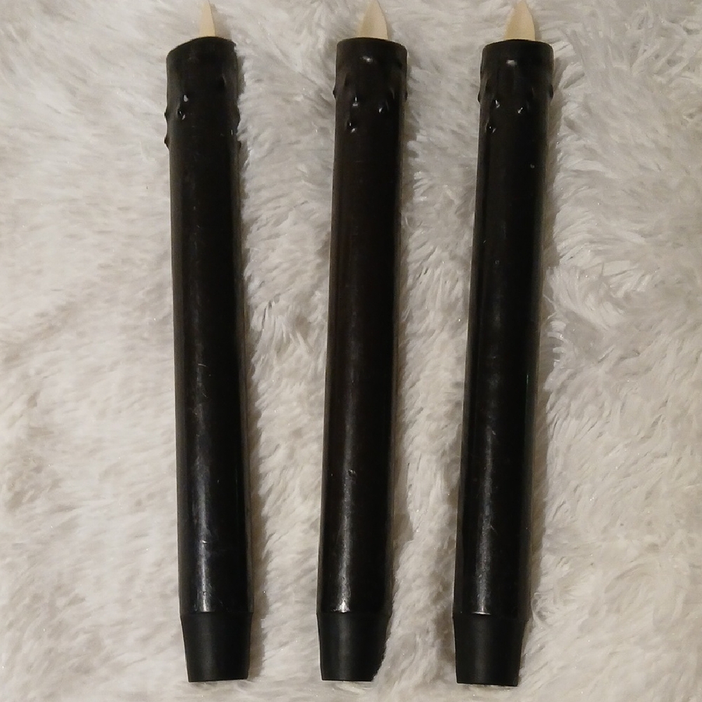Luminara Black Wax Drip Flameless Taper Candles Set